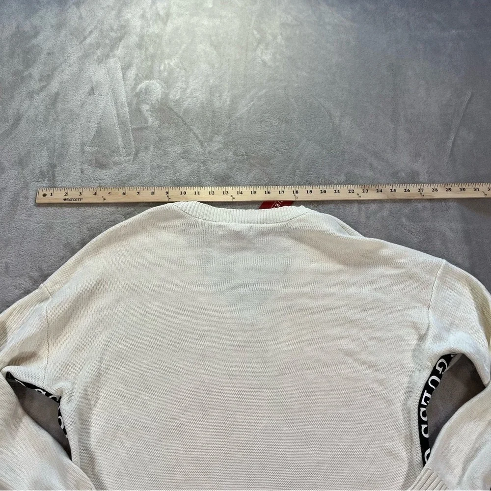 Guess NEW Sweater  XL White New V-Neck Knit Athleisur Streetwear Oversized Fall